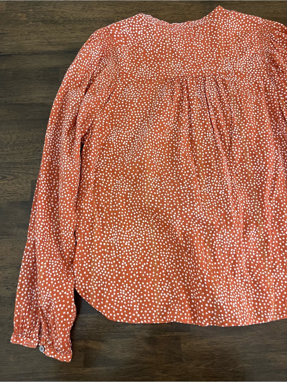 LOFT Rust Orange Dot Button-Front Blouse Long Sleeves Classic Cotton Medium - Picture 6 of 8